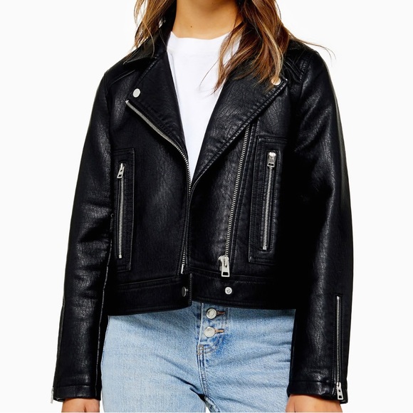 Topshop Jackets & Blazers - Topshop Faux Black Leather Moto Biker Zipper Collared Women’s Jacket US 10